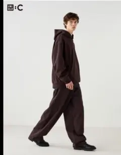 ユニクロC スウェットワイドパンツ ダークブラウン L