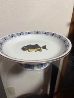 九谷焼 博峰窯 魚の絵柄 高台皿 陶器 盛り皿