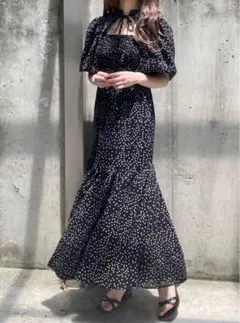 GRL 前後2Wayドット柄ティアードワンピース k9144c S グレイル