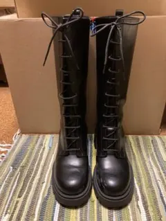 厚底レースアップロングブーツ ブラック