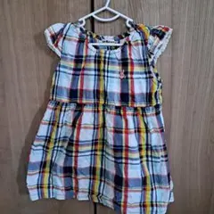 チェック柄フリル袖ワンピース(~95cm)