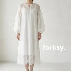 forksy. フラワーモチーフ シアー バルーンスリーブ ワンピース ドレス