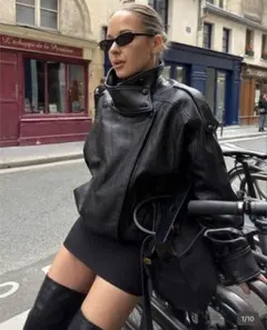 SHEIN レディース ファネルネック フェイクレザージャケットのサムネイル