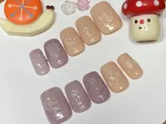 ニュアンスネイルチップ 10本セット パープル ベージュ