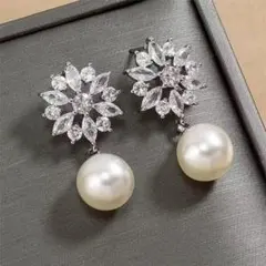 キュービックジルコニア☆ブライダルウェディングアクセサリーパール真珠ピアス