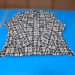 長袖ニット 風ブラック・グレーチェック、レディースLサイズ