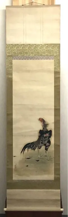 K茶道具　掛軸　「軍鶏(しゃも)」の図　川良子作　配送用桐箱　S1003KJ K茶道具 掛軸 「軍鶏(しゃも)」の図 川良子作 配送用桐箱 S1003KJ