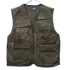 ぷ*丸様 HARRISON 本革ピッグスエード ベスト ハンティング カーキ L