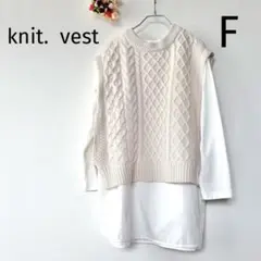 【美品】アイボリー ケーブル編み ニットベスト　クリーム色　ニットベスト