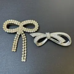 ヴィンテージ リボン ラインストーン ブローチ 2点