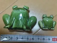 スペイン製 陶器製カエルの置物大小2個セット