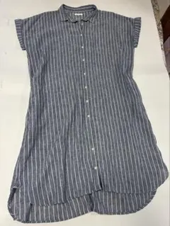 ♡美品♡スタジオクリップ/ストライプ フレンチ袖シャツワンピース/グレーLサイズ