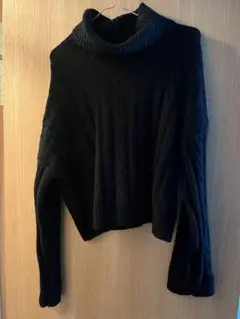 ブラック ケーブルニット タートルネック セーター GU Lサイズ 冬