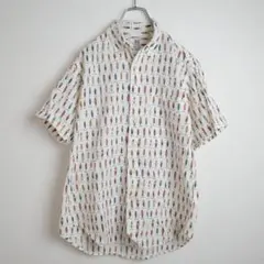 【古着・サイズM】デイリーテイスト デザインシャツ 総柄 半袖 ボタンダウン