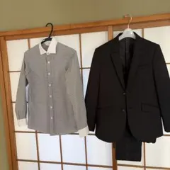 キッズ用チェック柄シャツと黒スーツセット