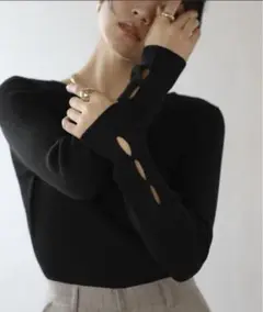 Bonjour sagan ホールドスリーブボートネックニット　黒