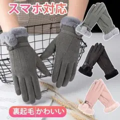 【スマホ対応の便利な手袋】かわいい　ブラック　防寒　裏起毛　ファー　スエード