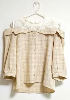 INGNI イング レースレイヤーチェック柄オフショルブラウス