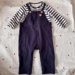 ホットビスケッツ　ネイビー ストライプ柄ロンパース