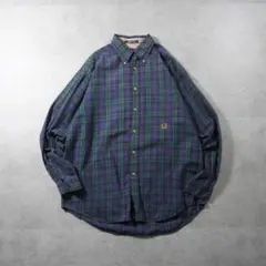 90's トミーヒルフィガー ブラックウォッチ柄 コットンBDシャツ L 古着