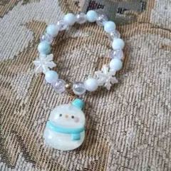 雪だるまチャームブレスレット ゴム スノーマン 水色 かわいい