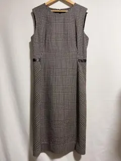 アクリス AKRIS グレンチェック柄 ノースリーブワンピース