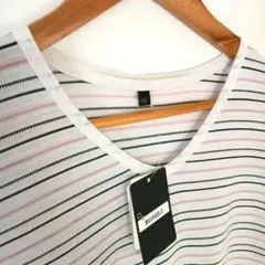 新品 ボーダー柄 Vネック Tシャツ LLサイズ マシンウォッシャブル