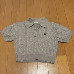 グレー 半袖ポロシャツ リブ編み