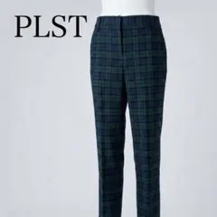 PLST プラステ 美脚テーパードパンツ S チェック ストレッチ オフィス