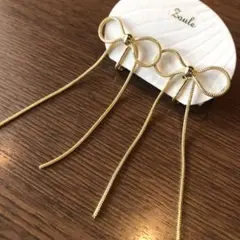 【No.855】可愛いクラシカルゴールドリボンロングイヤリング新品上品シンプル♡