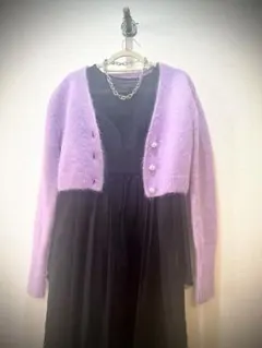 ZARA モヘア　ニット　カーディガン　パール　ビジュー　ラベンダー