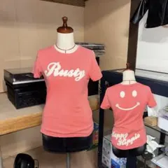 Rusty 半袖カットソー ピンク ロゴプリント