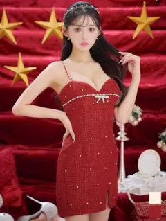 jewels ツイードドレス　S レッド　ビジュー