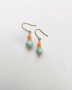 サンゴとアマゾナイトのピアス/樹脂フック/樹脂ノンホール/サージカルステンレス