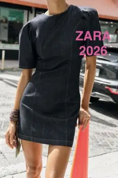 今季完売品　ZARA ザラ　新品タグ付き　デニム　パフスリーブ　ワンピース