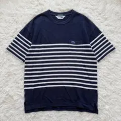 ラコステ　シップス限定　Tシャツ　半袖　ボーダー　青ワニ　刺繍入り　ネイビー　Mのサムネイル