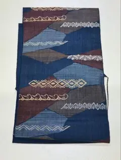 幾何学模様 名古屋帯　ブルー系