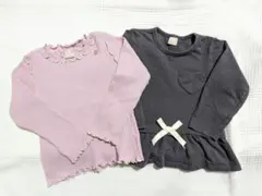 プティマイン リブ編み長袖カットソー& ペプラムまとめ売り100 ピンク