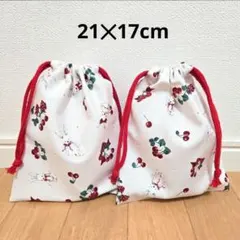 ハンドメイド153.巾着袋21✕17cm2枚セット　コップ袋小物入れ入園入学準備