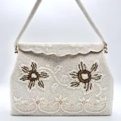 訳あり未使用和装バッグ 総ビーズバッグ 花柄刺繍バッグ＆がま口財布