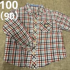 familiar チェック　長袖　 ファミちゃん　刺繍ロゴ付き　コットン　90