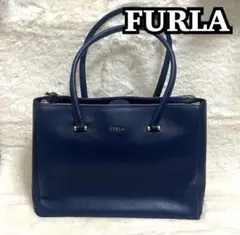 FURLA トートバッグ ネイビー レザー - メルカリ