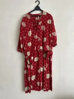 試着のみ】ピンクハウス 赤 チェックに野ばら柄 チュニックワンピース