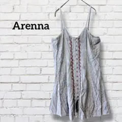 希少✨Arenna キャミワンピース ミニワンピ　グレー　刺繍　海外古着