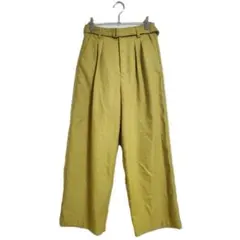 ワイドパンツ L マスタード ベルト付 ハイウエスト タック おでかけ 春秋