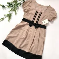 【新品未使用】ARIES 半袖　ワンピース ピンク　リボン　ミニ　結婚式　ドレスのサムネイル