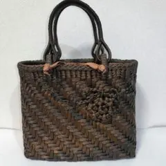 クラフトで作った山葡萄風柿渋染め網代編みかごバッグ（巾着タイプ）