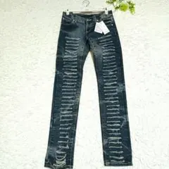 Y2K/クラッシュデニム/S相当/スキニー/グランジ/ギャル/ヒゲ/ハチノス