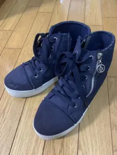ネイビー ハイカット スニーカー ジッパー付き