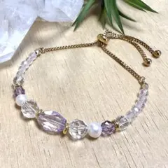 大特価‼️天然石（エレスチャルアメジスト、淡水パール、水晶等）スライダーブレス